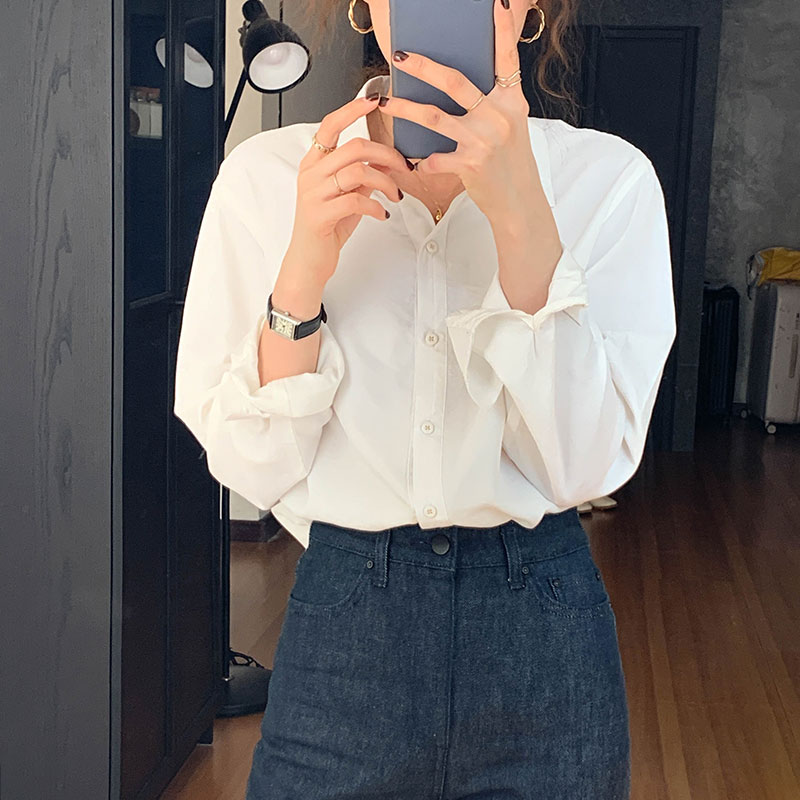 40921 Áo Sơ Mi Dài Tay Màu Trơn Hợp Thời Trang Cho Nữ