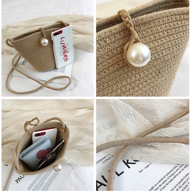 Túi Cói Cotton Đi Biển Phối Hạt Cườm Xinh