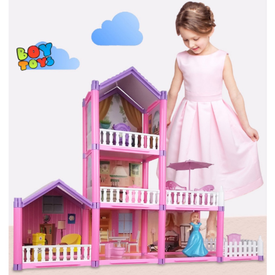 Đồ chơi biệt thự lắp ráp lâu đài công chúa màu hồng đáng yêu, quà tặng xinh xắn cho bé
