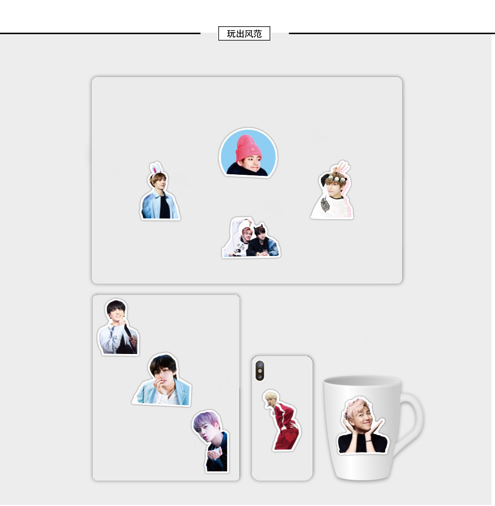 Bộ 50 hình dán chống thấm nước hình BTS