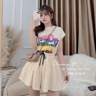 Set áo thun in hình mix quần giả váy 2 màu hit hot HH