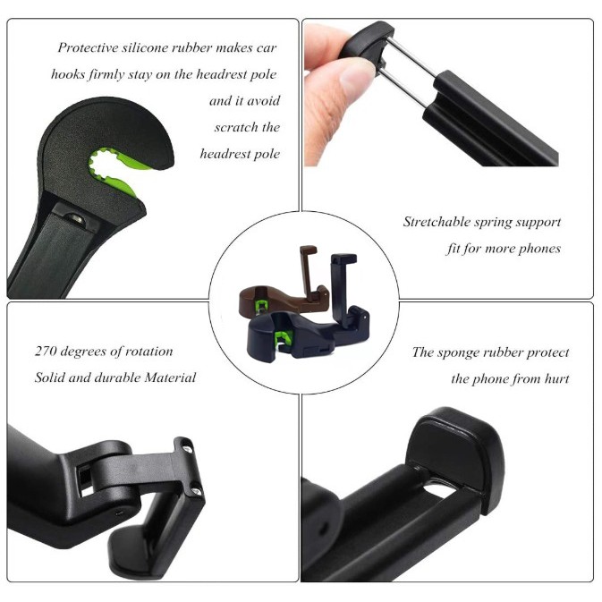 Móc Treo Đồ 2 Trong 1 Đa Năng Gắn Sau Ghế Xe Hơi Kèm Giá Đỡ Điện Thoại Tiện Dụng