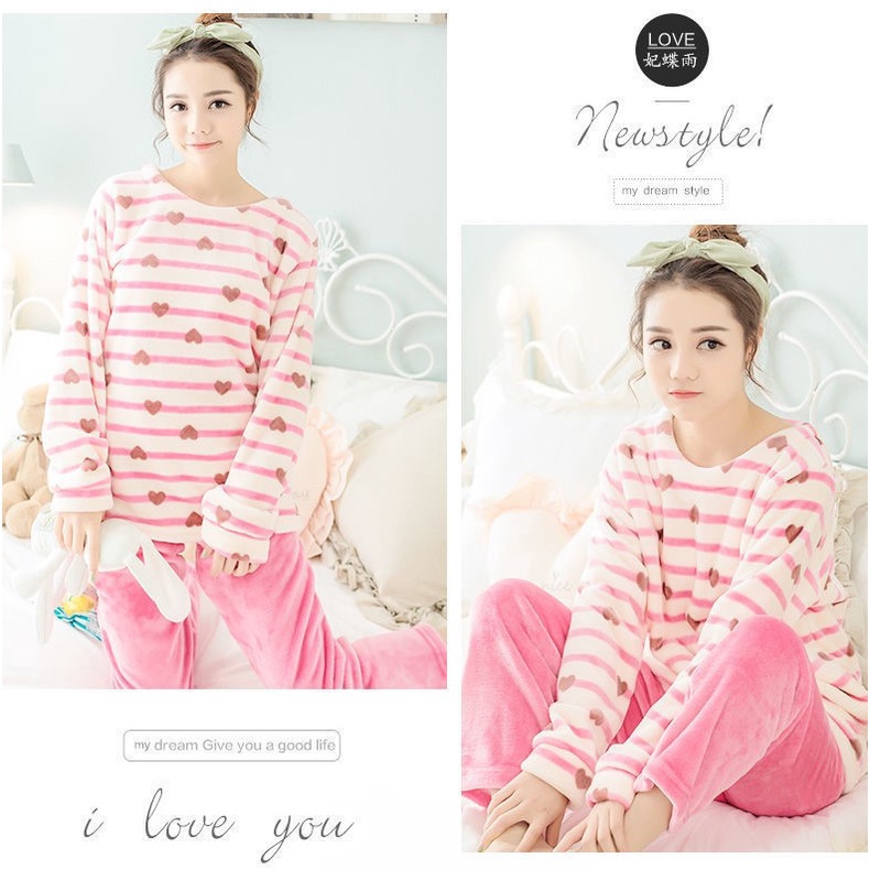 ✧✧Bộ Đồ Ngủ Chất Nỉ Dày Dặn Giữ Ấm In Họa Tiết Dễ Thương Thời Trang Thu Đông Cho Nữ | BigBuy360 - bigbuy360.vn