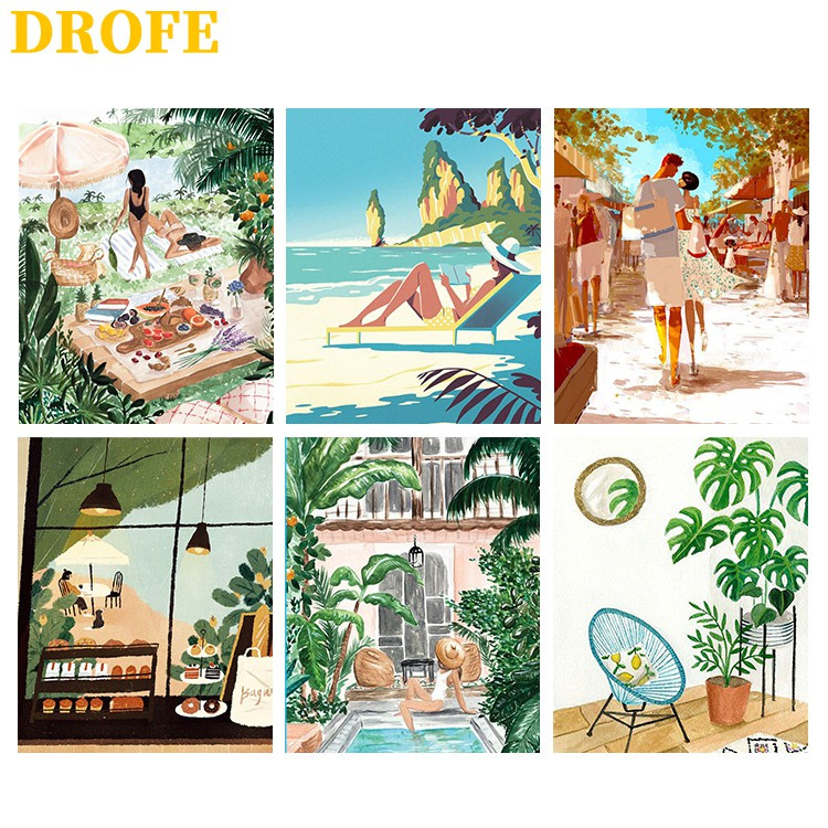 DROFE Bộ Tranh Sơn Dầu Trang Trí Kích Thước 40x50cm DIY