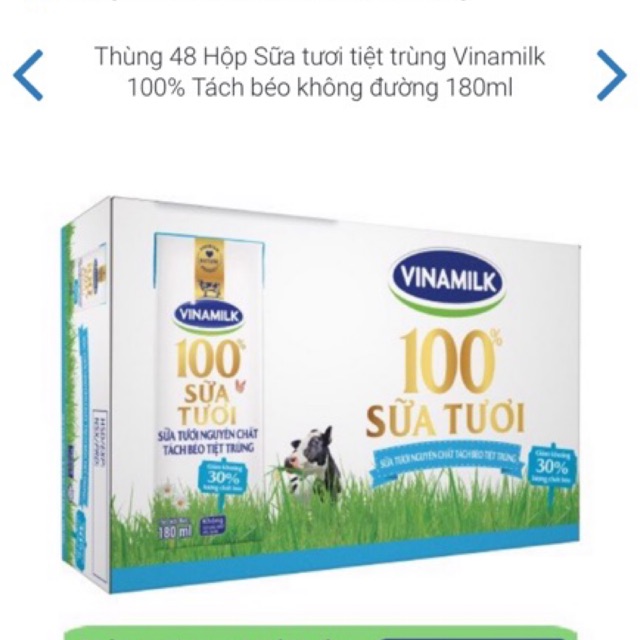 Sữa tươi tách béo 180ml không đường!