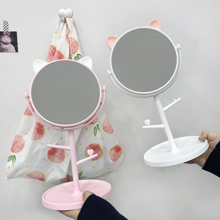 Gương Trang Điểm Để Bàn Tai Mèo Đáng Yêu Có Chân Đế Tiện Lợi Cartoon Makeup Mirror