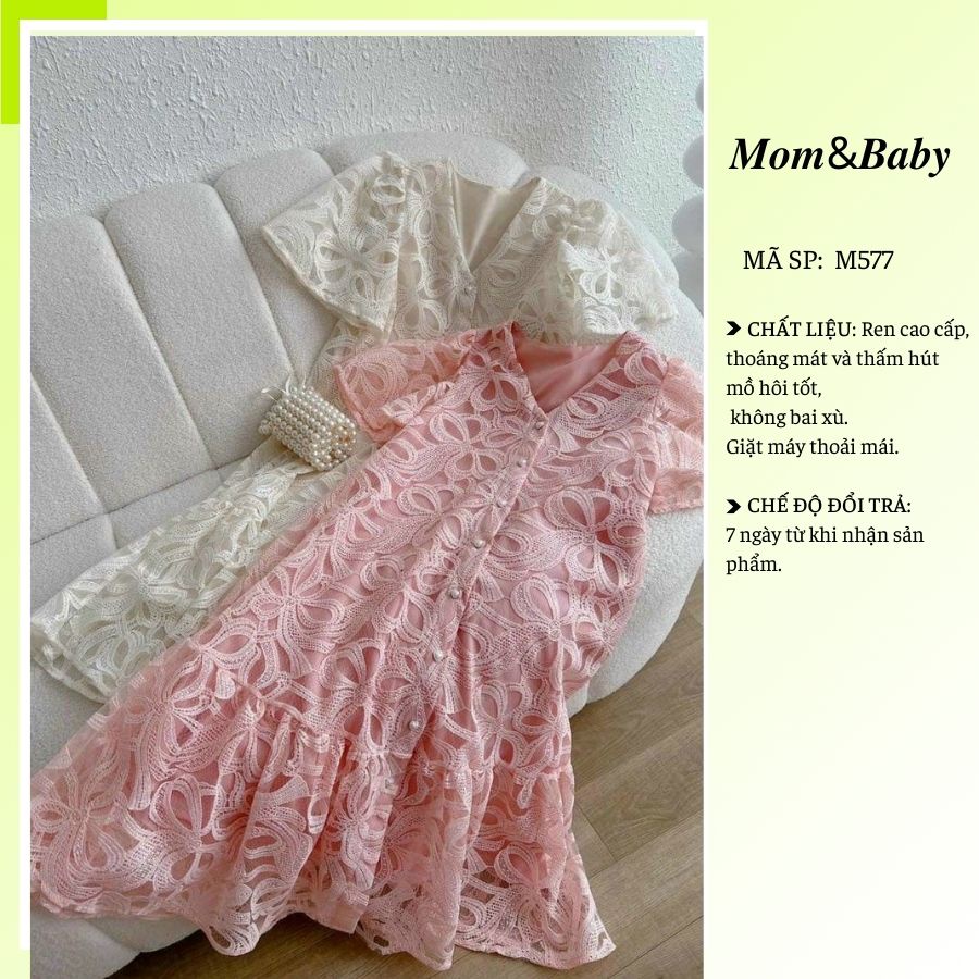 Đầm Bầu Váy Bầu Dự Tiệc Mùa Hè Thiết Kế Vải Ren Cao Cấp Cổ Tim Sang Chảnh M577 Mom and Baby