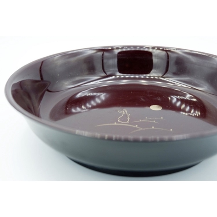 Daiso Khay sơn mài Yamanaka hoa văn thỏ đen 21cm