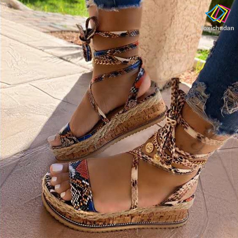 Giày Sandal Nữ Đế Dày Quai Đeo Mắt Cá Chân