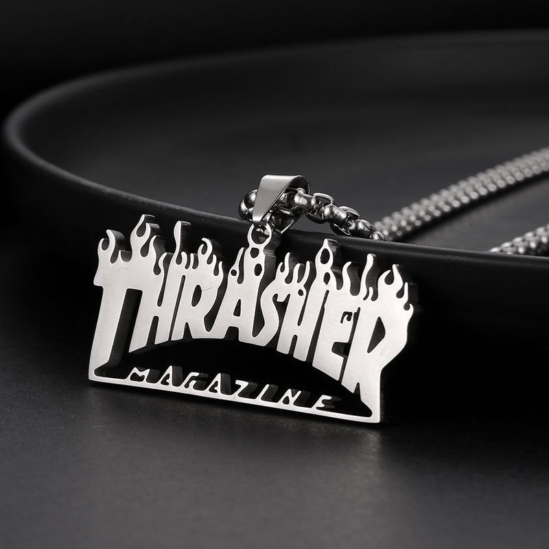 Dây Chuyền Mặt Hình Ngọn Lửa Khắc Chữ Bằng Thép Titan