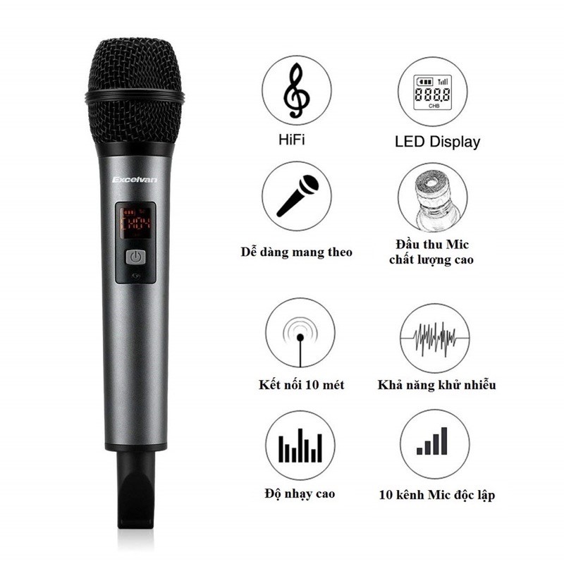 Micro excelvan k18v hát karaoke cho mọi loa di động