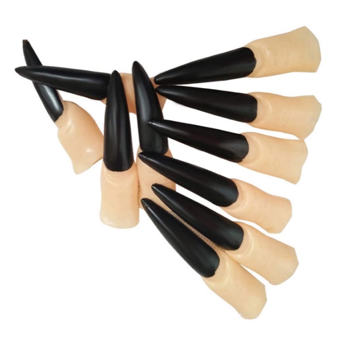 Bộ 10 Móng Tay Giả Hóa Trang halloween Hình Vuốt Ma Cà Rồng Màu Đỏ Đen