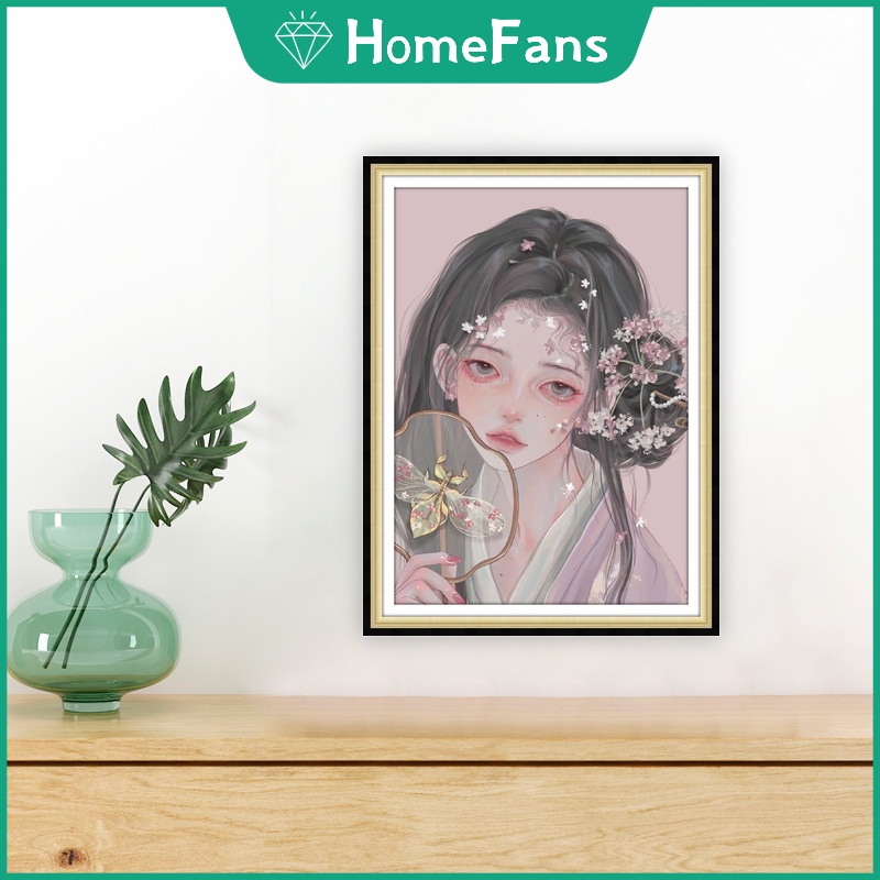 Bộ Tranh Đính Đá 5D Tự Làm 30x40cm/40x50cm Hình Cô Gái Xinh Xắn Trang Trí Nhà Cửa