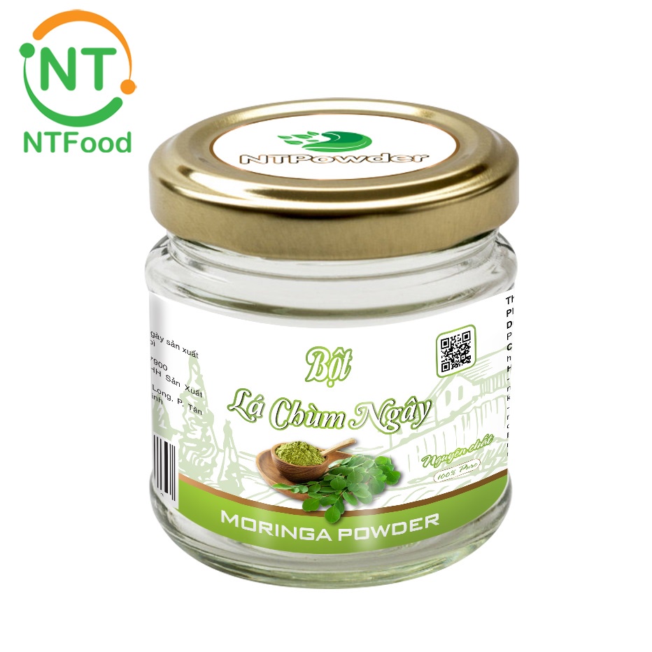 Bột Lá Chùm Ngây sấy lạnh nguyên chất NTPOWDER (60gr / hũ thủy tinh) - Nhất Tín Food