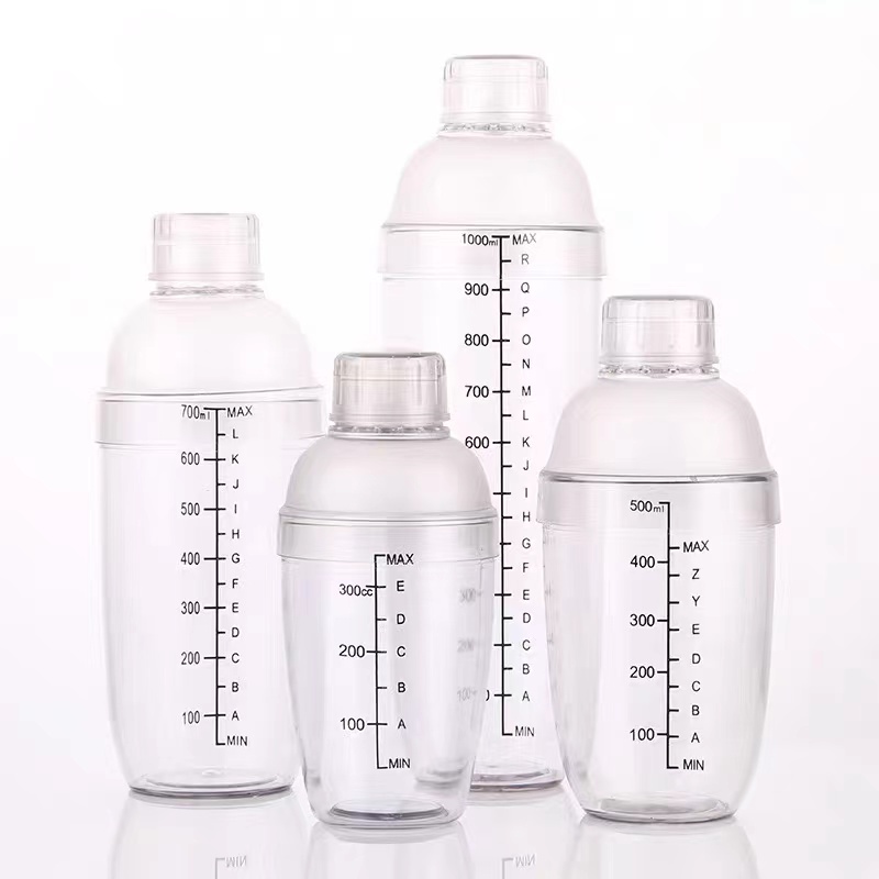 Bình lắc Shaker pha chế nhựa chia vạch đen hàng cao cấp (350ml, 530ml, 700ml, 1000ml)