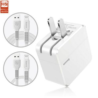 Củ sạc nhanh 2 cổng USB 2.4A baseus CoCo series + 2 cáp iphone