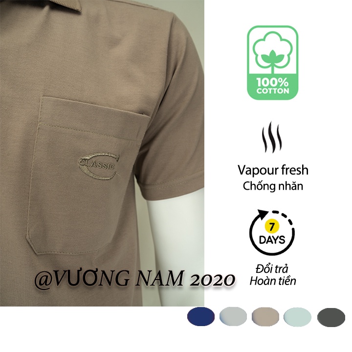 Áo thun nam trung niên tay ngắn có cổ polo form rộng cotton đẹp VN45M