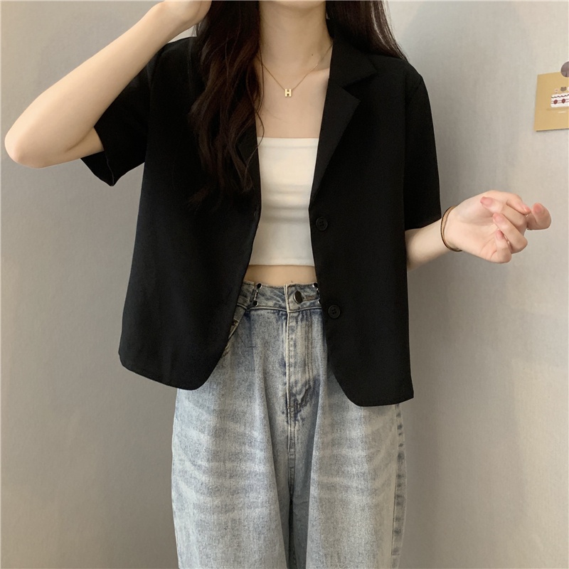 IELGY Áo Khoác Tay Ngắn Màu Sáng Dễ Phối Đồ Thời Trang Cho Nữ