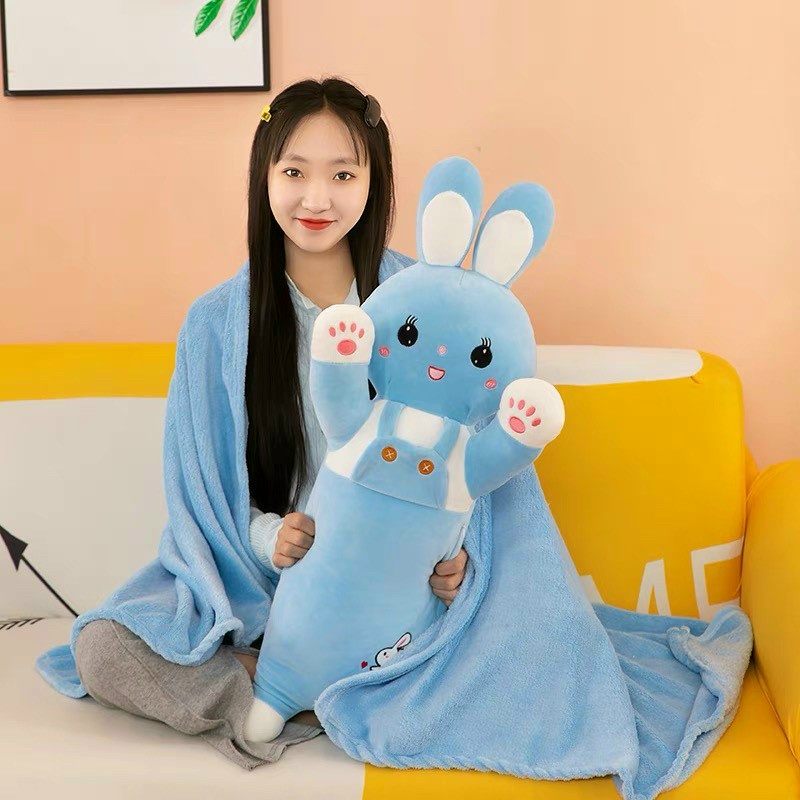 Bộ chăn gối văn phòng hình thỏ, gấu bông hình thở kèm chăn 2in1 70cm