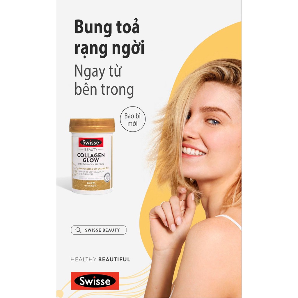 [Hàng Chuẩn ÚC] Swisse Beauty Collagen Glow - Viên uống đẹp da trẻ hóa 60/120 viên