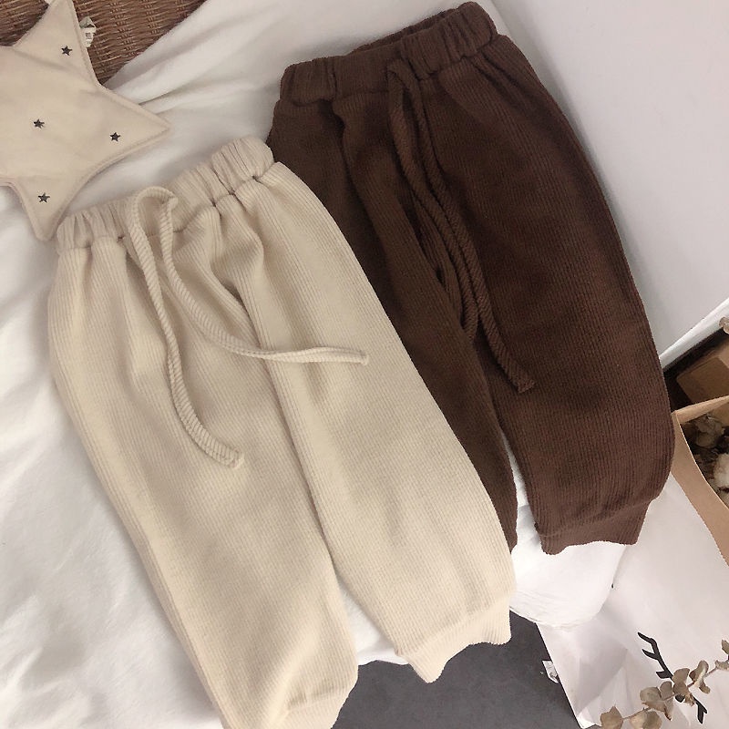 Quần Legging Dệt Kim Vải Nhung Mềm Mại Phối Dây Rút Phong Cách Hàn Quốc Thời Trang Mùa Thu Cho Bé