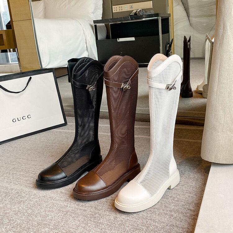 Giày Bốt Martin Da Phối Lưới Mỏng Thoáng Khí Thời Trang Mùa Hè Cho Nữ