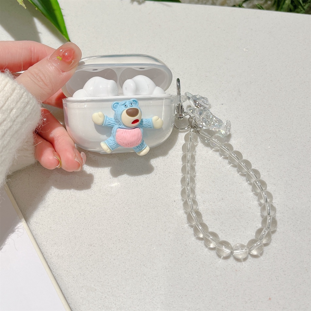 Vỏ Bảo Vệ Hộp Sạc Tai Nghe OPPO ENCO X Bằng TPU Mềm Trong Suốt Hình Gấu / Hoa 3D DIY