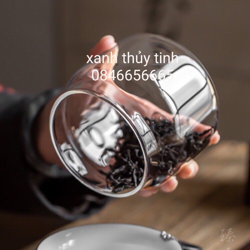 Hũ thủy tinh nắp gỗ đựng trà hoa, đồ khô 450ml - HT4