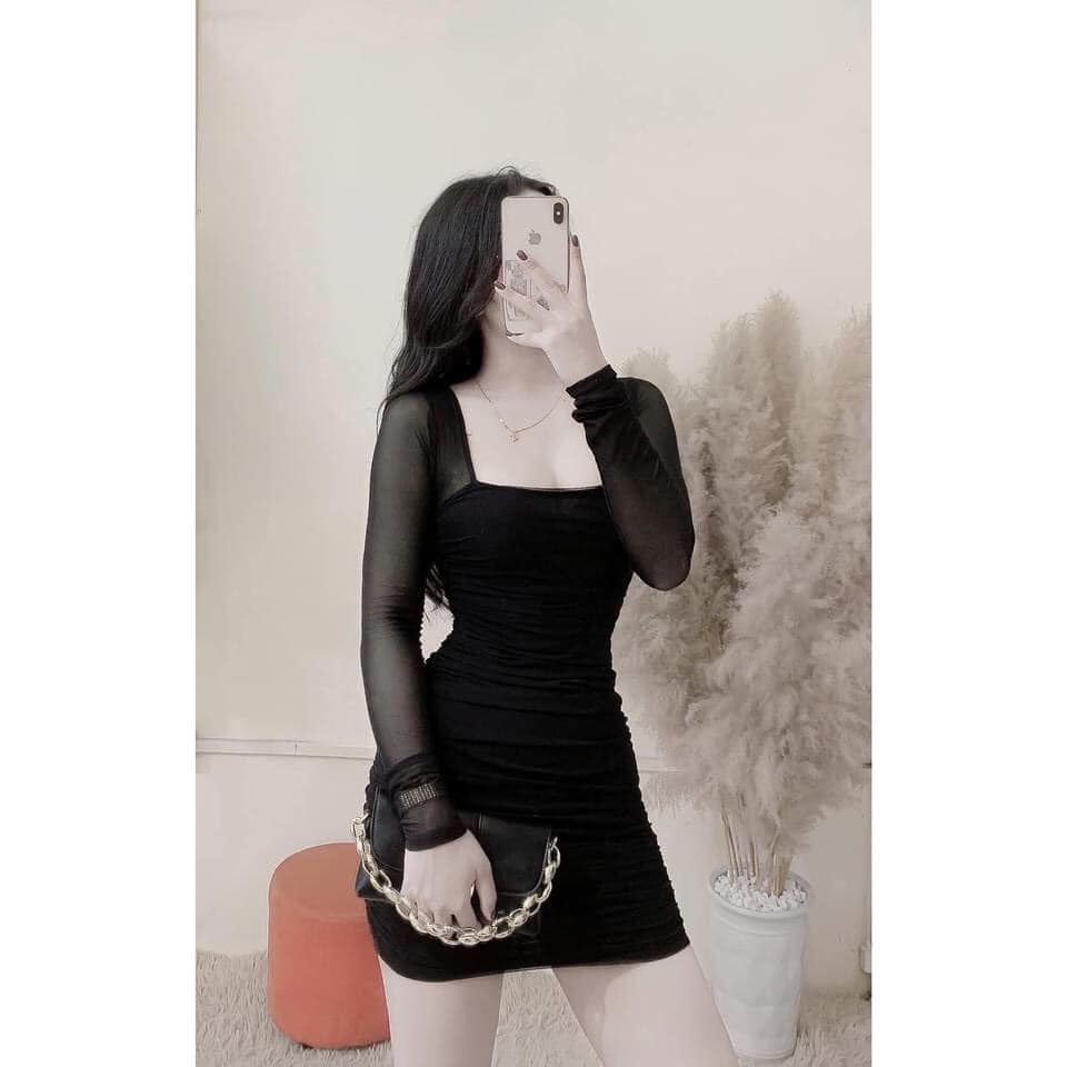 VÁy lưới Body cổ vuông 2 màu mới(kèm ảnh thật,video)