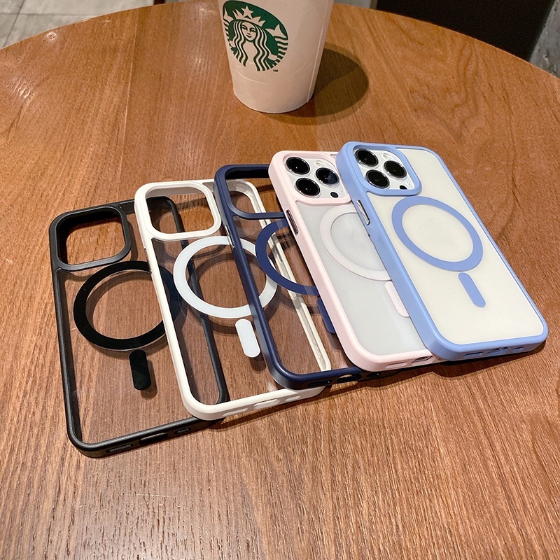 Macaron Transparent Phone Case Hard Protective Cover compatible for Iphone 13 12 11 Pro Max Wireless Magnetic Charging Couples