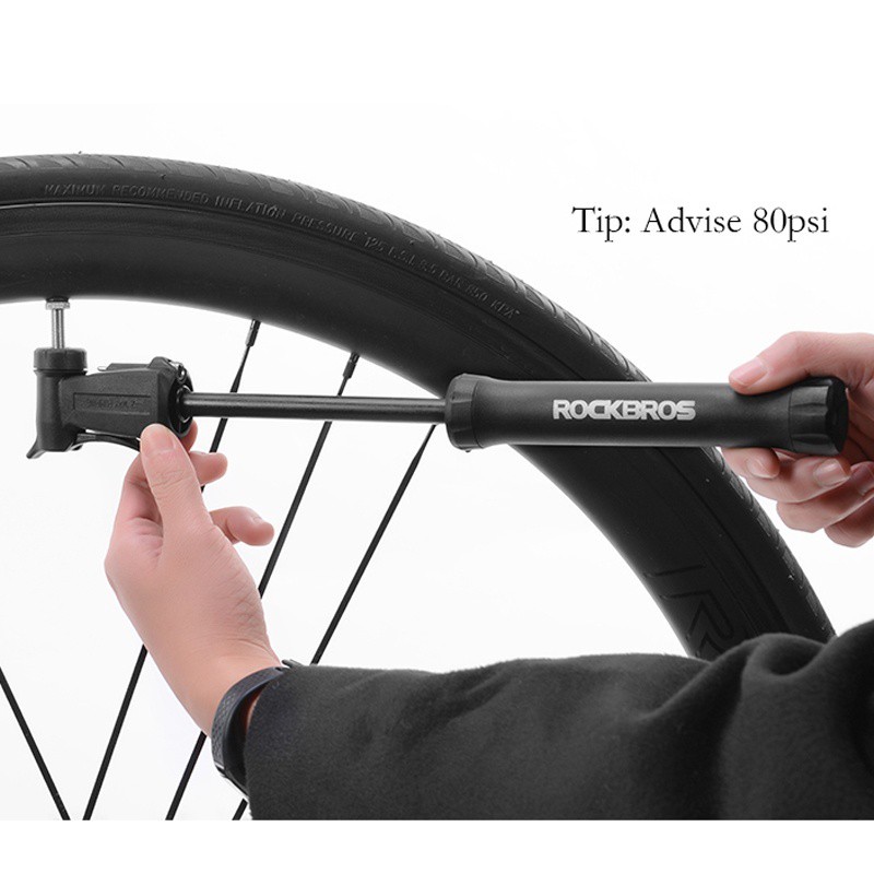 Ống bơm lốp xe đạp ROCKBROS mini áp suất 80Psi tiện dụng cao cấp