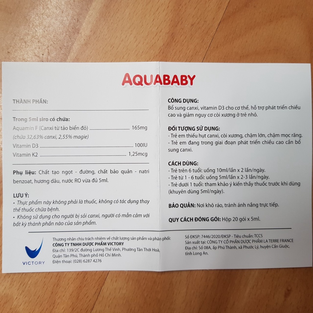 Siro Canxi từ Tảo  Aquababy Cho Bé phát triển chiều cao và thể chất - Hộp 20 gói x 5ml - Aquamin F nhập khẩu Anh Quốc