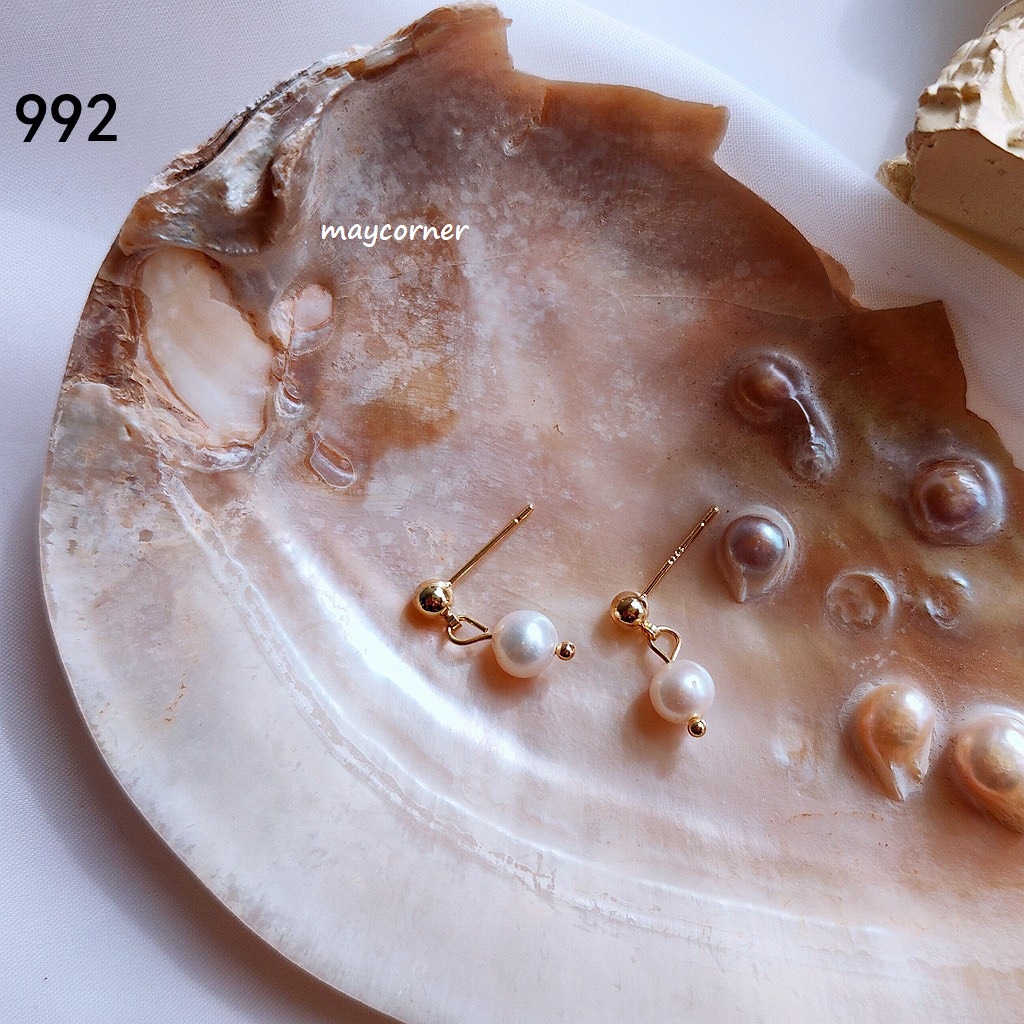 Khyên tai cap cấp mạ bạc 925 ngọc trắng hồng xinh xắn