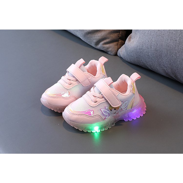 Giày thể thao cho bé gái có gắn đèn led hoạ tiết công chúa nàng tiên đi êm và nhẹ mẫu mới Babybees LED101