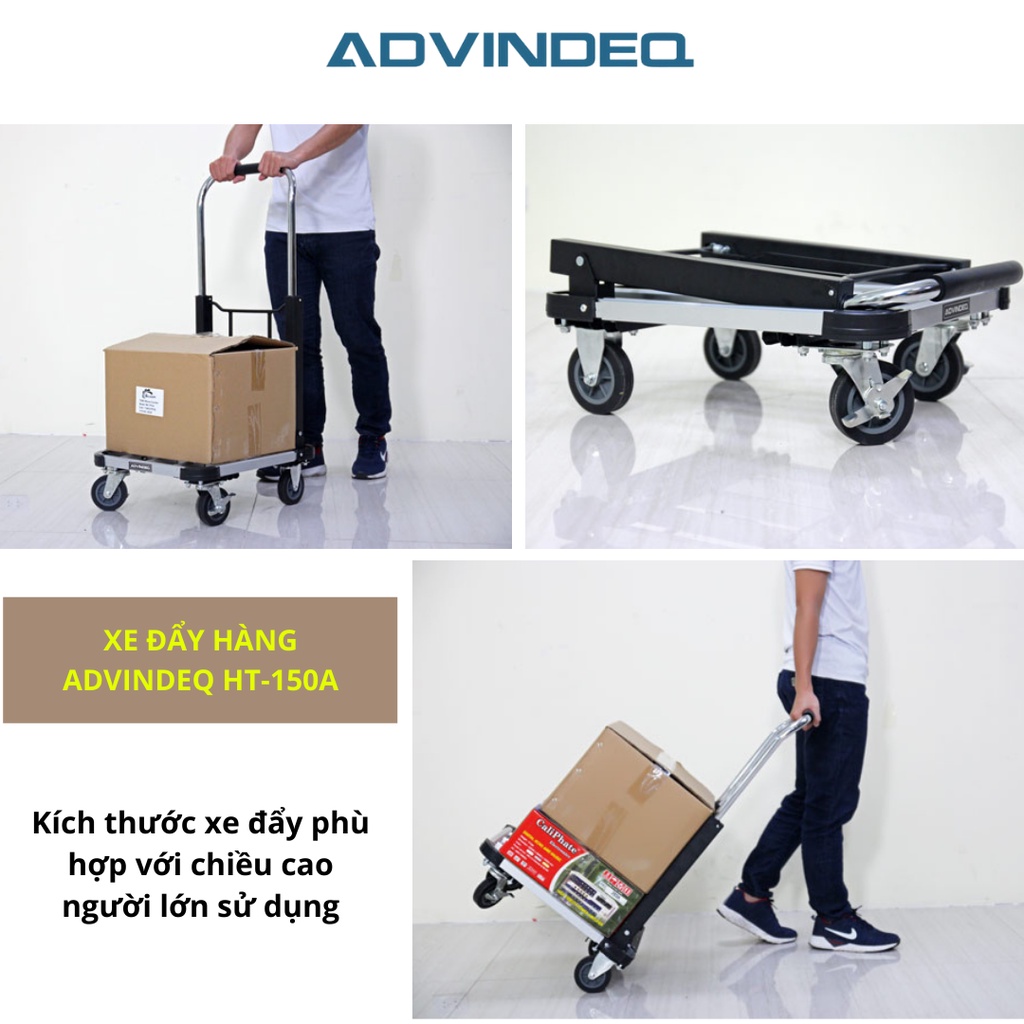 Xe đẩy hàng 4 bánh gấp gọn ADVINDEQ HT-150A, khung xe bằng thép sơn tĩnh điện siêu chắc chắn, tải trọng tới 150kg