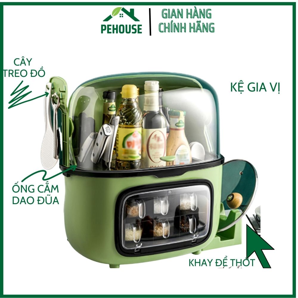 Tủ đựng gia vị, kệ gia vị nhà bếp đựng đồ đa năng 2 tầng có ngăn kéo để đồ, treo đa năng ASBK2101