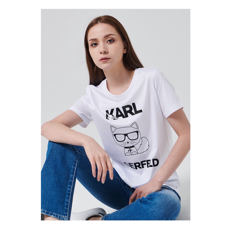 Áo Thun Tay Ngắn Màu Trơn In Hoạt Hình Karl Lagerfeld Amoi Dành Cho Nữ s-5x