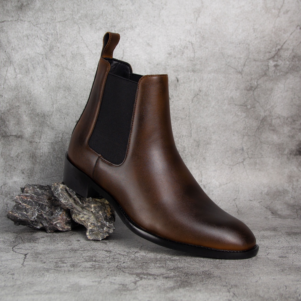 [TẶNG TẤT KHỬ MÙI CAO CẤP ] Giày Chelsea Boots Nam Nâu, Giày Bốt Cao bồi cổ cao tôn dáng, Đế cao su tăng chiều cao 5cm