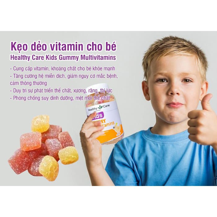 Kẹo dẻo Gummy vitamin tổng hợp cho bé biếng ăn Kids Gummy Multivitamin Healthy Care 250 viên của Úc