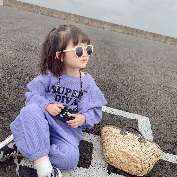 Bộ Quần Áo Cotton Dáng Rộng In Chữ Phong Cách Phương Tây Thời Trang Mùa Thu Cho Bé Gái