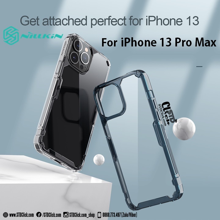 ỐP LƯNG IPHONE 13 PRO MAX NILLKIN NATURE TPU PRO LƯNG KÍNH PC TRONG VIỀN DẺO CHÍNH HÃNG