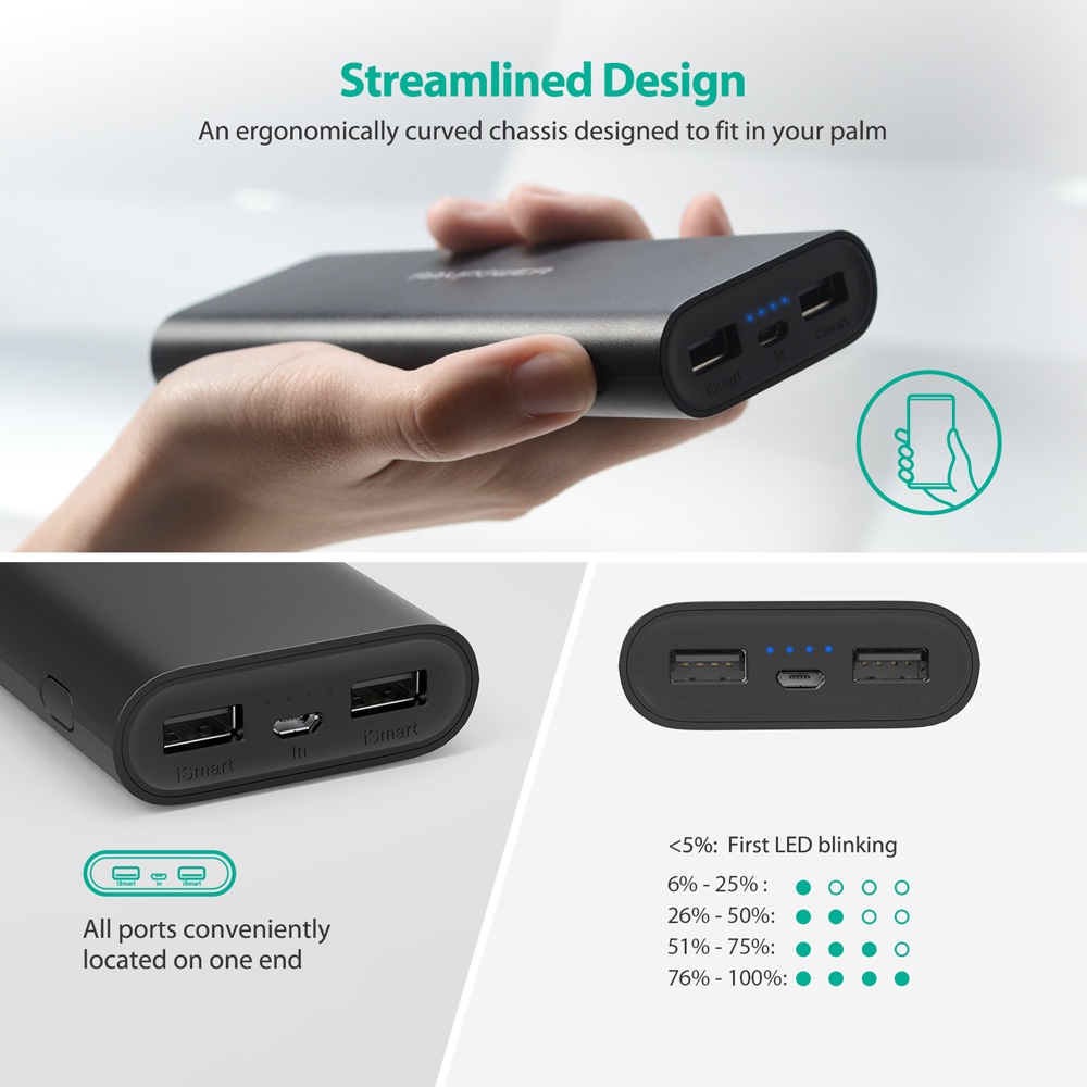 Sạc Dự Phòng Slim Thon Gọn Ravpower RP-PB010 - 16750 mAh - Vỏ Nhôm - 22.5W - Hàng Nhập Khẩu Chính Hãng - Bảo Hành 1 Năm