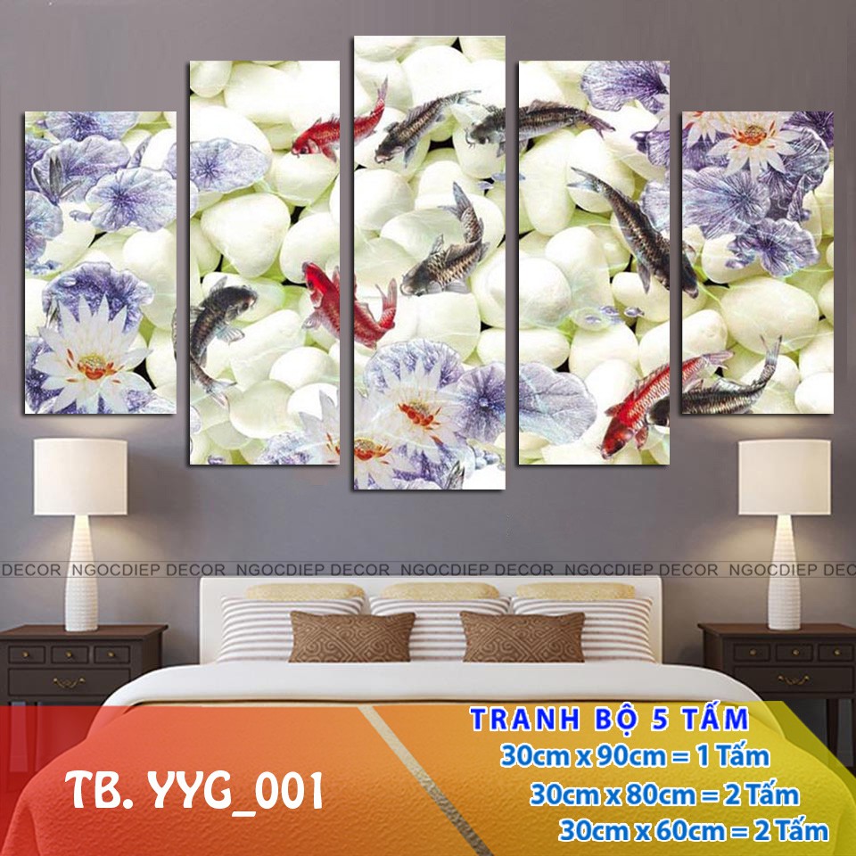 [SALE] bộ 5 tấm tranh treo tường, cửu ngư, tranh phòng khách tuyệt đẹp loại 1 giá rẻ 30*60|80|90