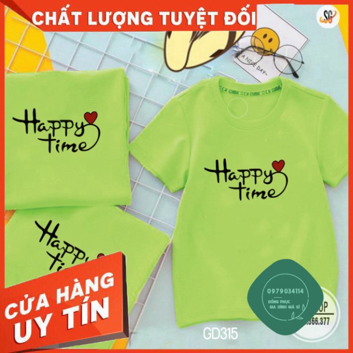 Áo thun giá sỉ Áo thun gia đình Happy Time đồng phục gia đình 3/4/5 người thun cotton mềm mịn có nhiều màu GD315BM2)