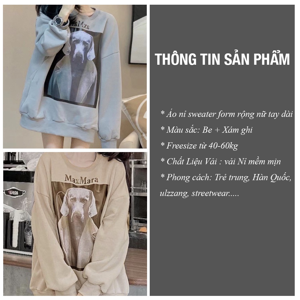 Áo Nỉ Sweater Nữ CUTEZOO Áo hoodie vintage form rộng dài tay Hàn Quốc MAXMARA