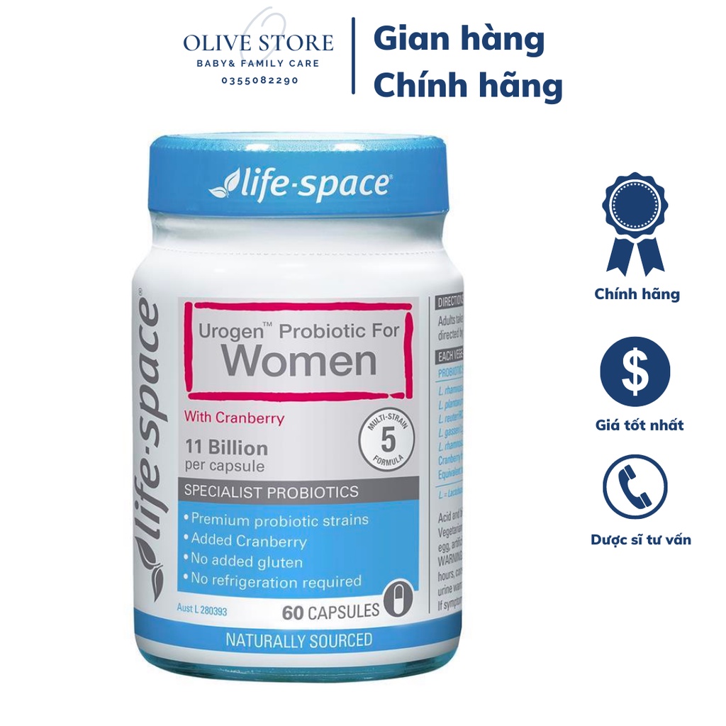 Men vi sinh / tiêu hóa cho phụ nữ / mang thai / bầu bú Life Space Lifespace Women’s Urogen / Microflora Probiotic