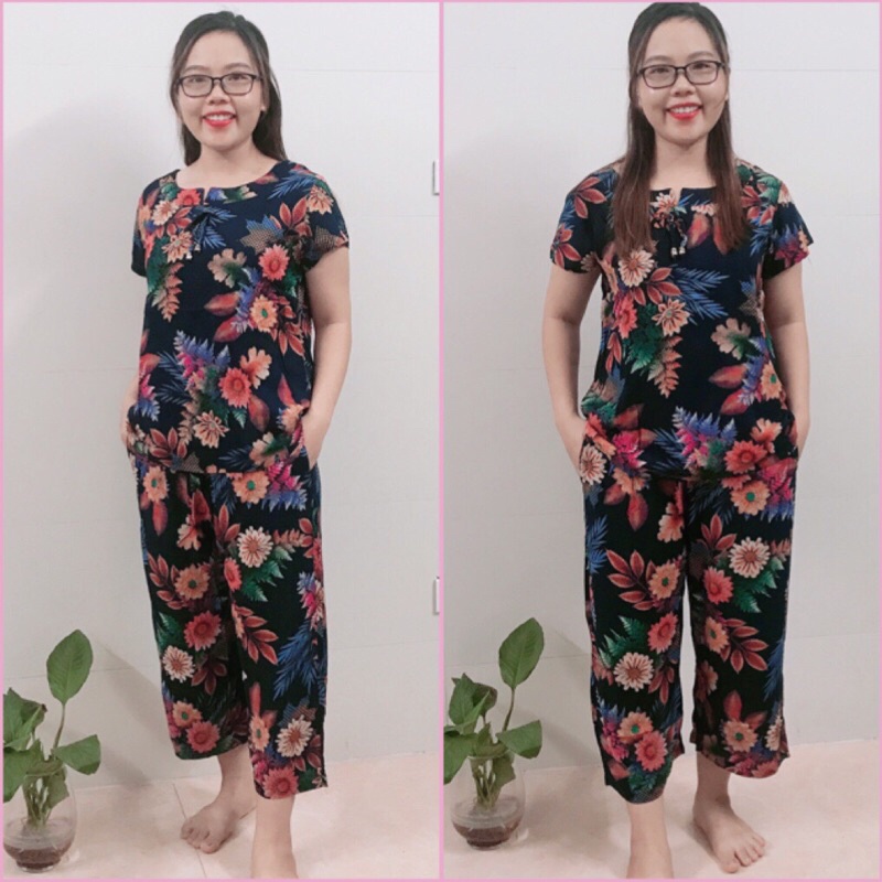 Bộ Lanh Nhung 3D Đại Sớ Lửng San San, Bộ Mặc Nhà Trung Niên cho Mẹ Cho Bà