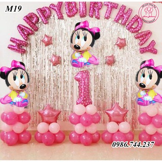 Set Bóng Trang Trí Sinh Nhật Hình Chuột Mickey Kèm Rèm Kim Tuyến