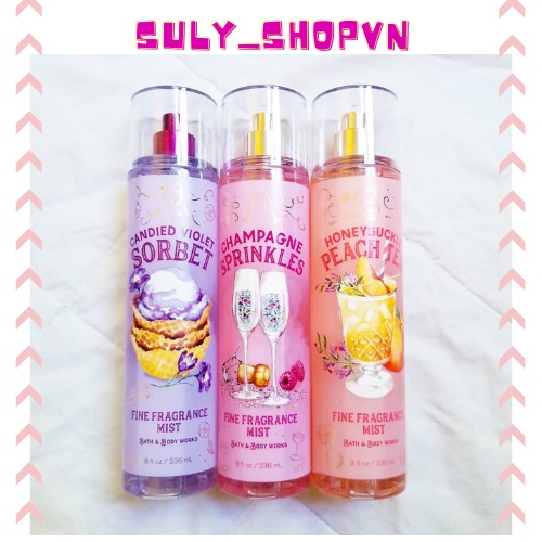 Xịt Thơm Toàn Thân Body Mist Candied Violet Sorbet, Champagne Sprinkles, Honeysuckle Peach Tea 236ml