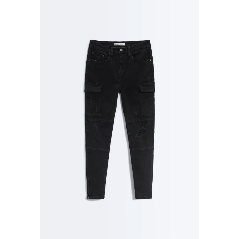 Quần Jean Nam Túi Hộp Cargo Cao Cấp Dust Denim - Màu Đen Trơn - Dáng Skinny Fit - Jean Thun Co Giãn